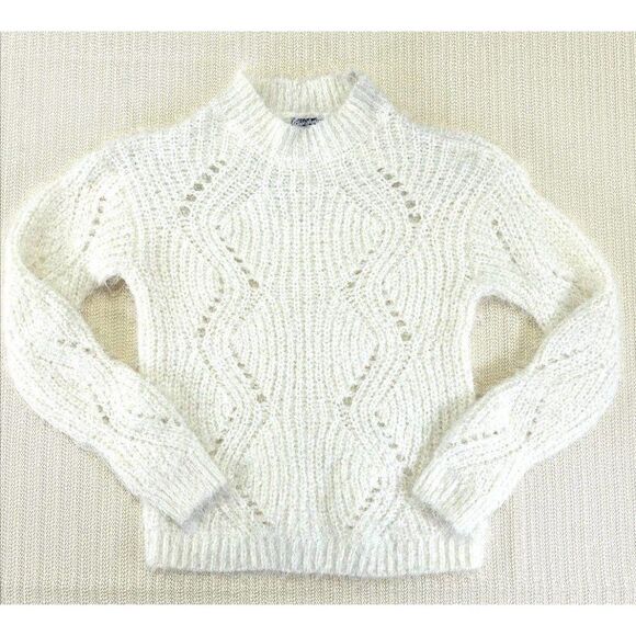 Juniors' Fuzzy Sweater Top XL White Pointelle-Knit‎ - Picture 1 of 7